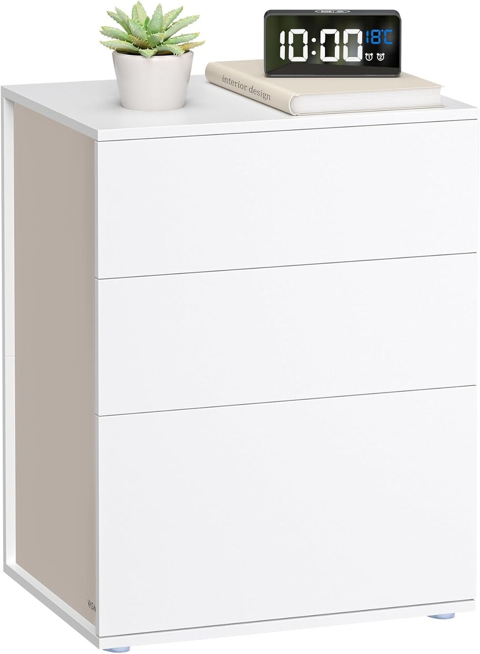 Noptiera cu 3 sertare, Vasagle, 45x35x58.7 cm, asamblare fara unelte, PAL, alb mat/bej - imagine 7